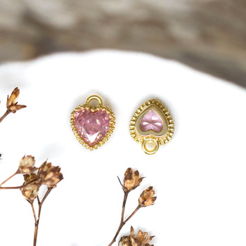 Gold Plated Micro Pave 7x9mm Pink Heart Charm