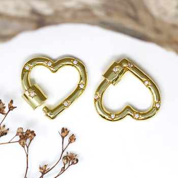 Gold Plated Micro Pave 22mm Heart Carabiner Clasp