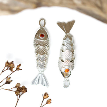 Silver Plated Micro Pave 33x9mm Sardine Fish Pendant