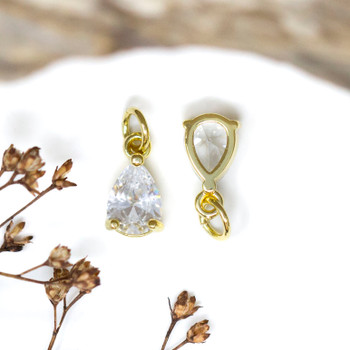 Gold Plated Micro Pave 11x6mm Crystal CZ Drop Charm
