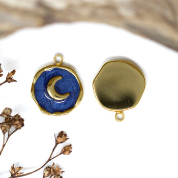 Gold Plated Stainless Steel Enamel 13mm Navy Blue Moon Charm