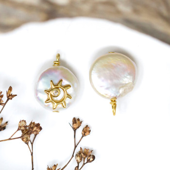 Freshwater Pearl Polished 12mm Gold Sun Coin Charm