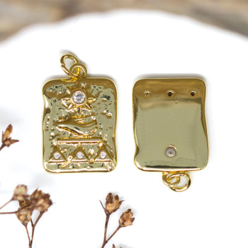 Gold Plated Micro Pave 12x17mm Sun Tarot Card Charm