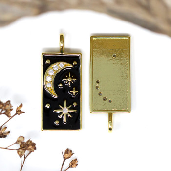 Gold Plated Enamel Micro pave 29x12mm Moon & Stars Charm