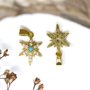 Gold Plated Micro Pave 15x10mm Blue North Star Charm