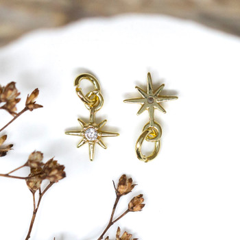 Gold Plated Micro Pave 8mm North Star Charm