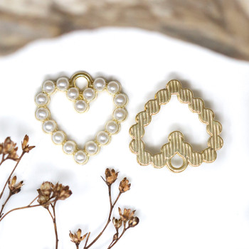 Gold Plated Micro Pave Imitation Pearl 18mm Open Heart Charm