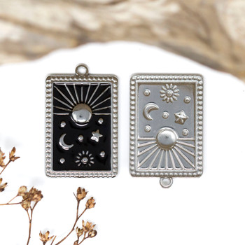 Stainless Steel Enamel 28x18mm Black Sky Tarot Charm
