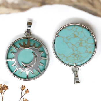 Silver Plated Turquoise Magnesite 27mm Sun Pendant