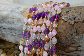 Rose Quartz, Prehnite, Citrine, Amethyst Polished 9x6mm Faceted Oval Rice