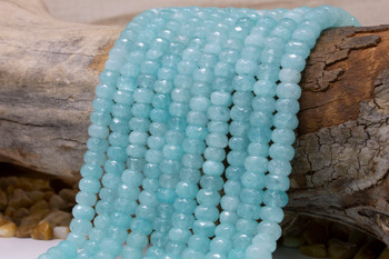 Jade Polished 5x8mm Dyed Dark Aqua Faceted Rondelle