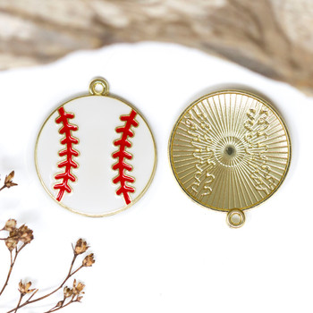Gold Plated Enamel Alloy 25mm Baseball Charm