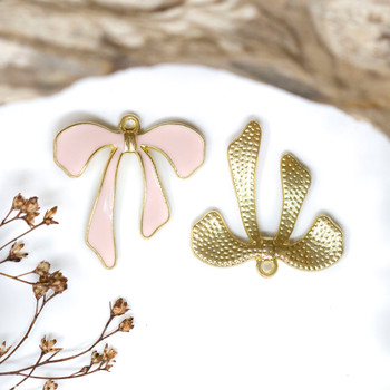 Gold Plated Enamel 26mm Pink Bow Charm