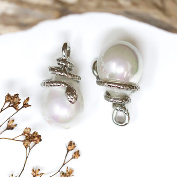 Silver Plated 25x14mm Shell Pearl Snake Drop Pendant