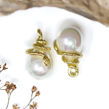 Gold Plated 25x14mm Shell Pearl Snake Drop Pendant