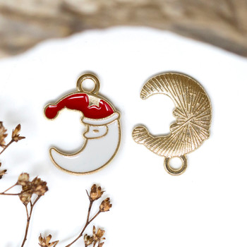Gold Plated Enamel 13x14mm Xmas Moon Charm