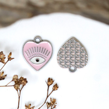 Silver Plated Enamel 13mm Pink Evil Eye Heart Charm