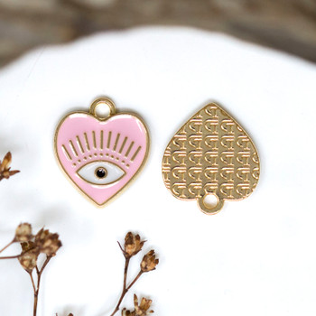 Gold Plated Enamel 13mm Pink Evil Eye Heart Charm