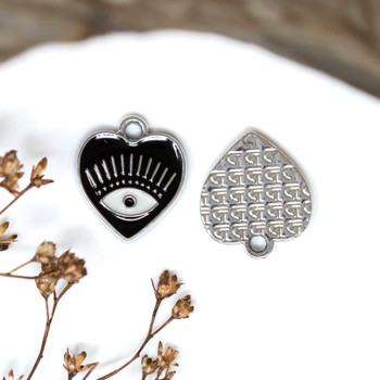Silver Plated Enamel 13mm Black Evil Eye Heart Charm