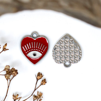 Silver Plated Enamel 13mm Red Evil Eye Heart Charm