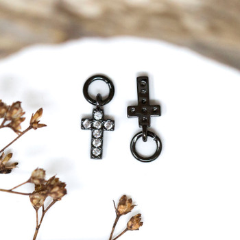 Black Plated Micro Pave 9x5mm Tiny Cross Charm