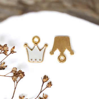 Gold Plated Enamel 12mm White Crown Charm