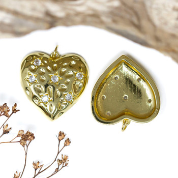 Gold Plated Micro Pave 25mm Heart with Stars Charm