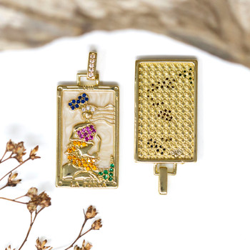 Gold Plated Micro Pave Enamel 27x15mm Mermaid Tarot Pendant