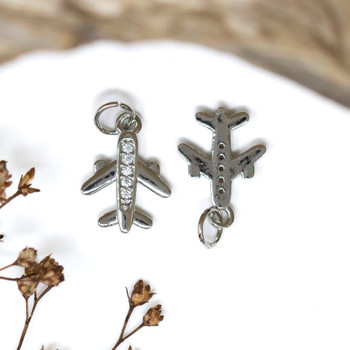 Silver Plated Micro Pave 15x11mm Airplane Charm