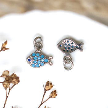Silver Plated Micro Pave 9x6mm Blue Fish Charm