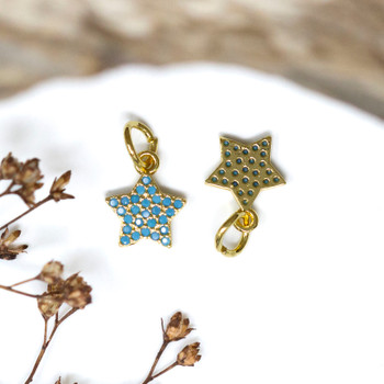 Gold Plated Micro Pave 8mm Turquoise Blue Star Charm