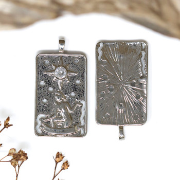 Silver Plated Micro Pave 16x26mm CZ Star Tarot Card Charm