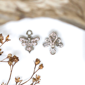 Silver Plated Micro Pave 11x10mm Bee Charm