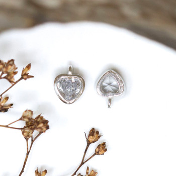 Silver Plated Micro Pave 9x6mm CZ Heart Charm