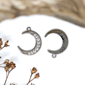 Silver Plated Micro Pave 14x12mm Moon Charm