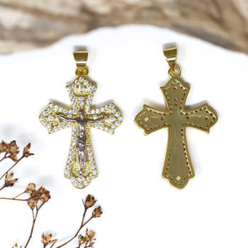 Gold & Silver Plated Micro Pave 27x20mm Crucifix Cross Charm