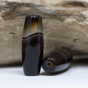 Striped Agate Polished 14x40mm Brown Rice Bead
