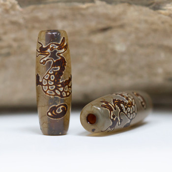 Tibetan Style Agate Polished 10x29mm Dragon Rice Bead