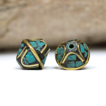 Turquoise Brass Inlaid 10mm Bicone Bead