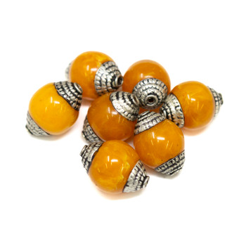 Amber 10x14mm Polished with Silver Tibetan Cap