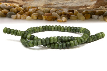 Jade Polished 5x8mm Smooth Rondelle - Dyed Dark Olive