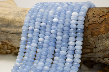 Jade Polished 5x8mm Smooth Rondelle - Dyed Light Baby Blue