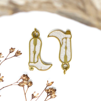 Gold Plated Stainless Steel Enamel 18x11mm White Cowboy Boot Charm