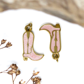 Gold Plated Stainless Steel Enamel 18x11mm Light Pink Cowboy Boot Charm