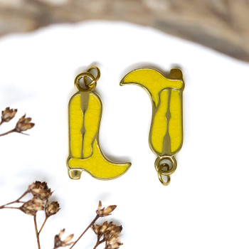 Gold Plated Stainless Steel Enamel 18x11mm Yellow Cowboy Boot Charm
