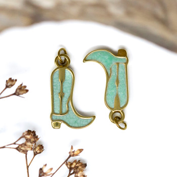 Gold Plated Stainless Steel Enamel 18x11mm Green Cowboy Boot Charm