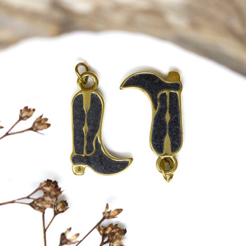 Gold Plated Stainless Steel Enamel 18x11mm Black Cowboy Boot Charm