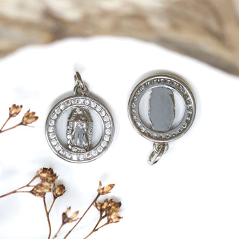 Silver Plated Micro Pave 13mm Virgin Mary Ring Charm