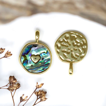 Gold Plated Abalone 14mm Heart Coin Charm