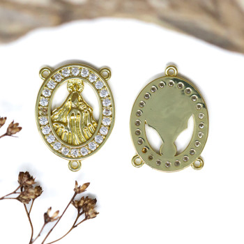 Gold Plated Micro Pave 22x16mm Rosary Center Charm